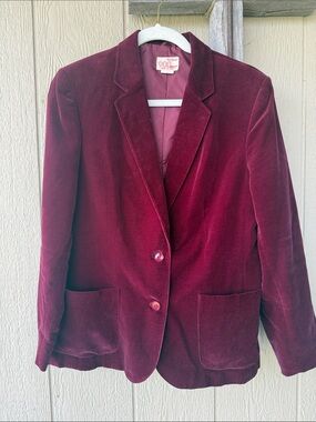 Vintage Dillards 900 West Velvet Feel Women's Blazer Jacket - Burgundy